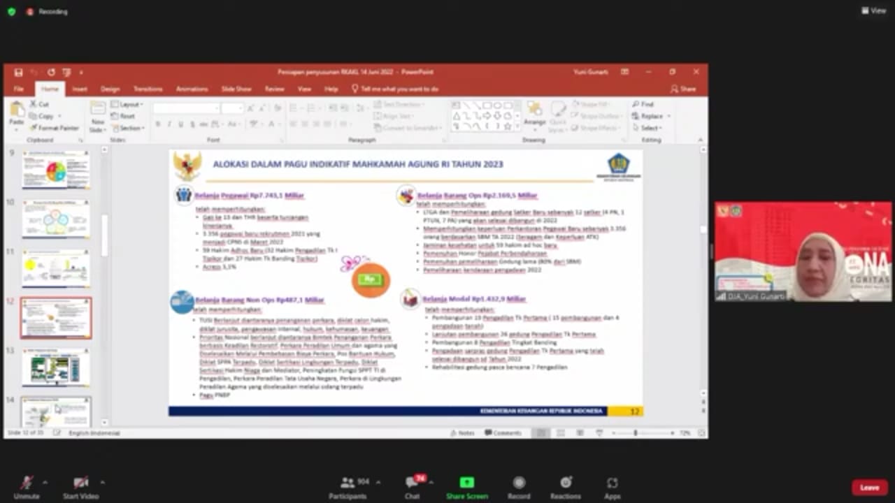 2 PA Selong Mengikuti Zoom Meeting Sosialisasi Petunjuk Teknis Penyusunan RKA KL TA 2023